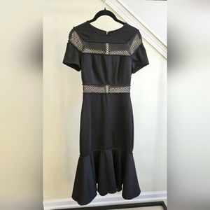 Isabel Garcia mesh cutout mermaid skirt midi black LBD dress beaded cocktail XS